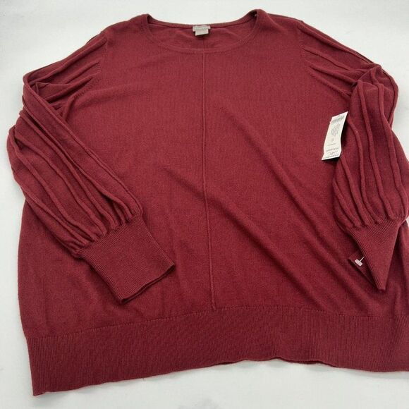 Chicos Pullover Sweater Pleat Long Sleeve Cranberry NWT XL cashmere blend - Picture 1 of 4